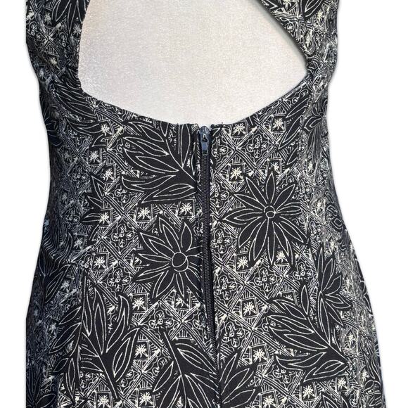 Vintage 90s All That Jazz Abstract Floral Maxi Dress Open Cross Back Black - Picture 6 of 10